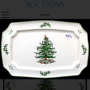 Spode Holiday Platter with Green and White Design
